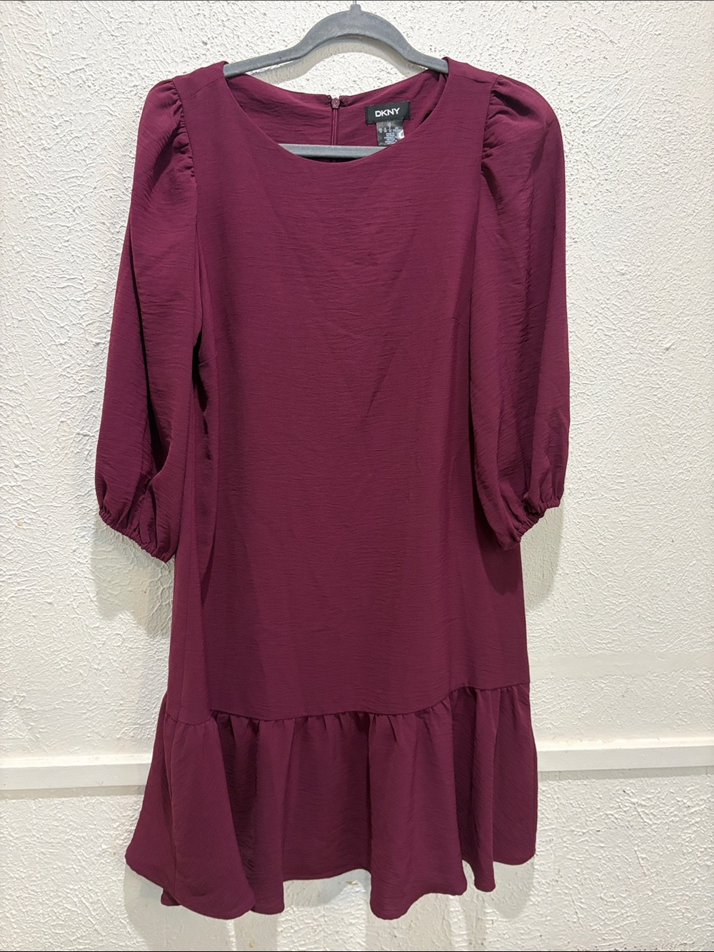 DKNY Berry Puff Sleeve Ruffle Hem Dress